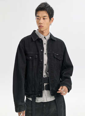ABLE JEANS【卡车司机夹克】春秋款男士黑色牛仔外套水洗翻领夹克