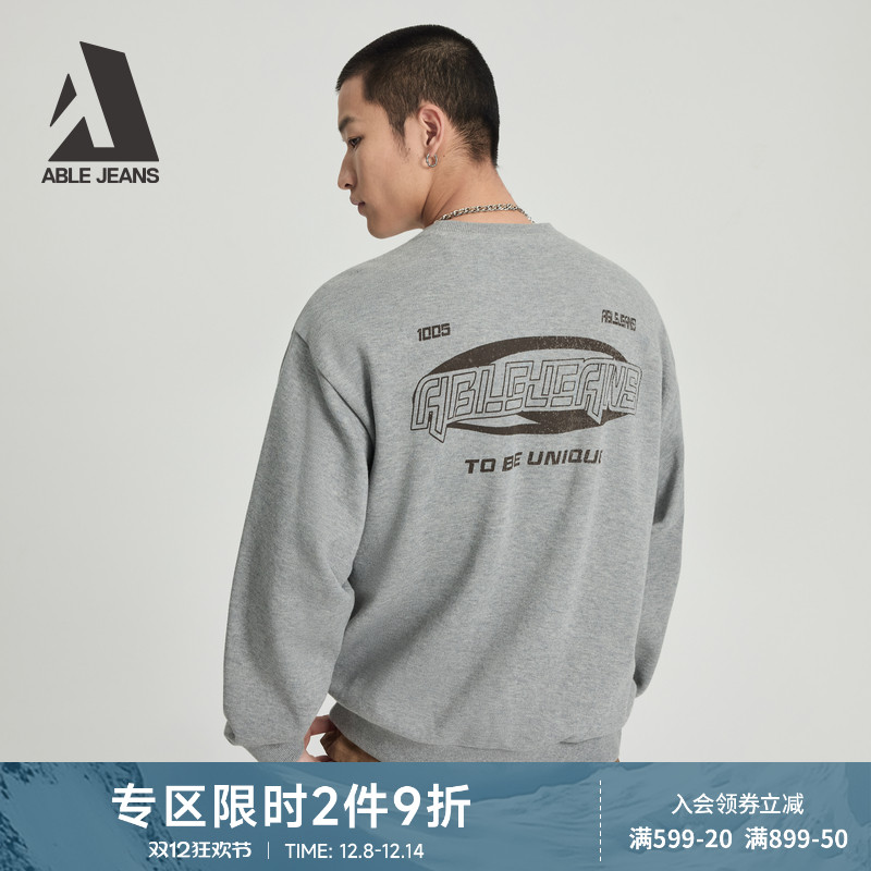 ABLEJEANS新款男士宽松圆领卫衣