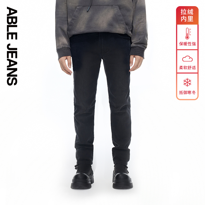 ABLEJEANS加绒锥形裤男士牛仔裤
