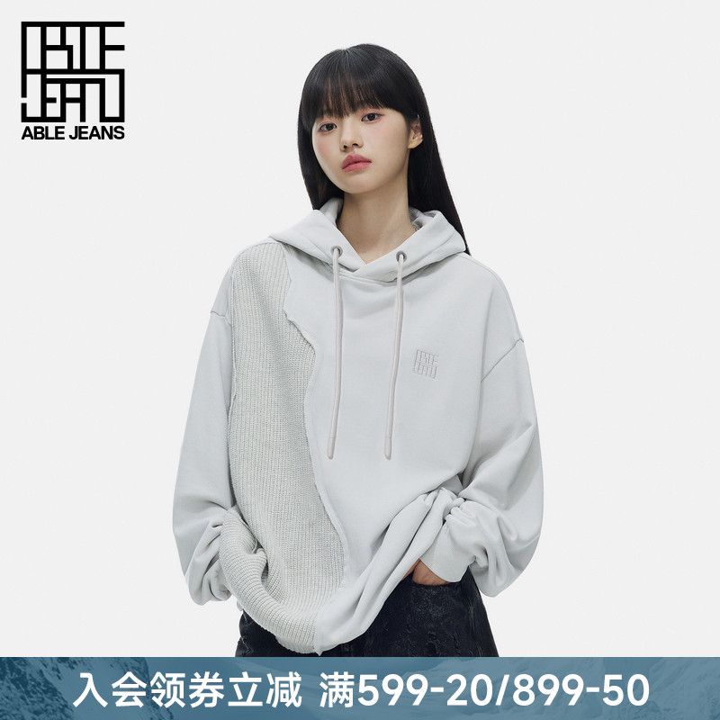 ABLE JEANS 男女同款冬季潮流松弛感立体拼接宽松连帽卫衣外套
