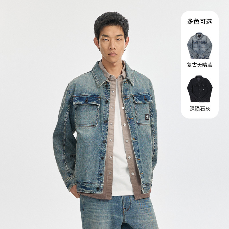 ABLE JEANS男士春秋水洗复古工装潮流牛仔夹克外套