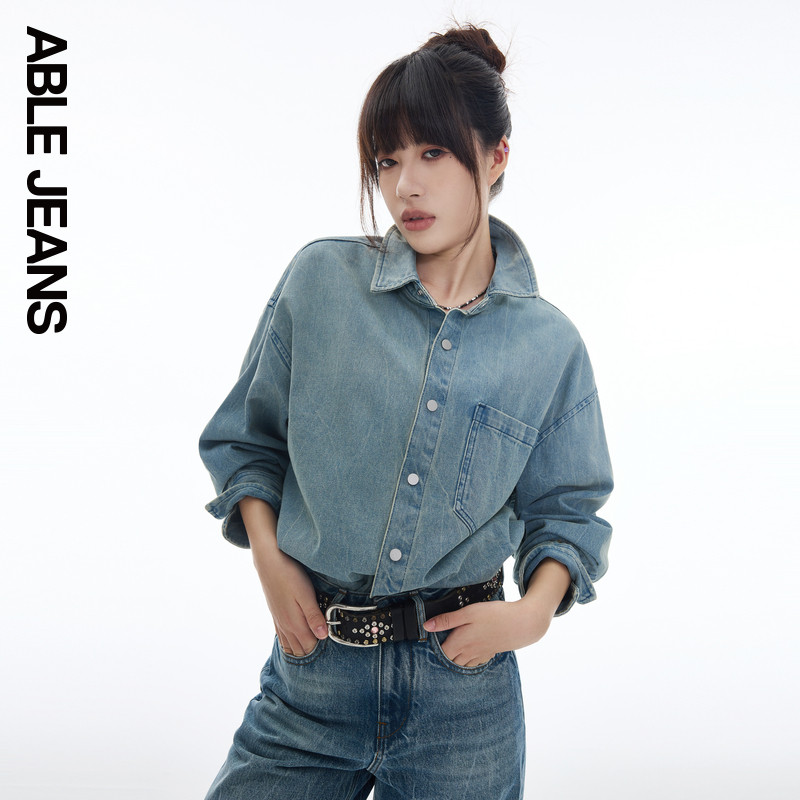 ABLE JEANS夏季女士休闲通勤宽松牛仔街头大衬衫外套长袖