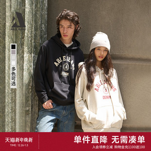 字母连帽套头卫衣男女同款 ABLE 街头复古基础款 美式 JEANS2025新款