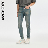 裤 JEANS ABLE 经典 修身 男士 弹力小脚牛仔裤 新款 水洗破洞修身