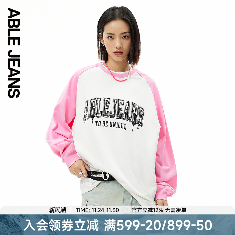 适中长袖ABLEJEANS拼接T恤