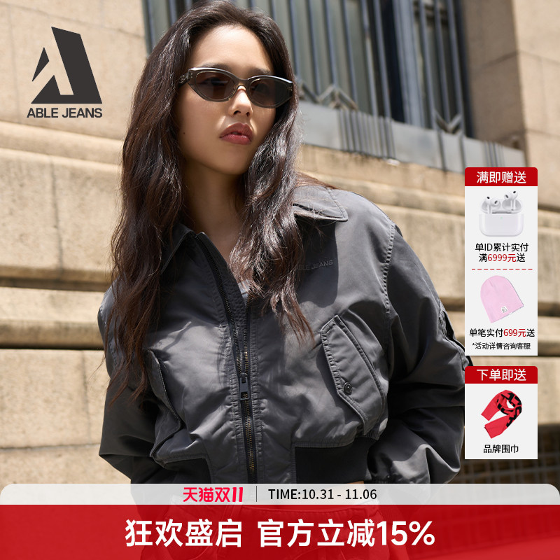 ABLE JEANS25冬季新款女士宽松短款飞行员棉服夹克