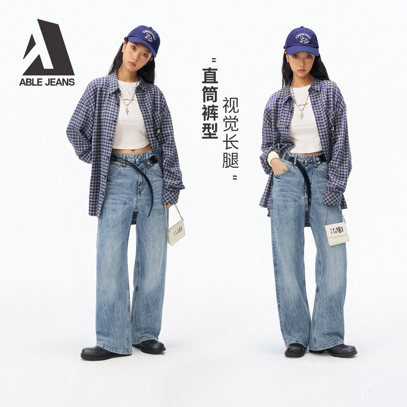 ABLEJEAN新款女士直筒牛仔裤图片