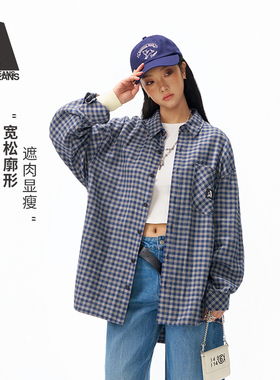 ABLE JEANS【街头大衬衫】春季新品情侣时尚蓝色内搭全棉格子衬衫