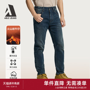 冬季 大V裤 新款 男士 保暖加厚 ABLE 通勤百搭水洗牛仔长裤 JEANS