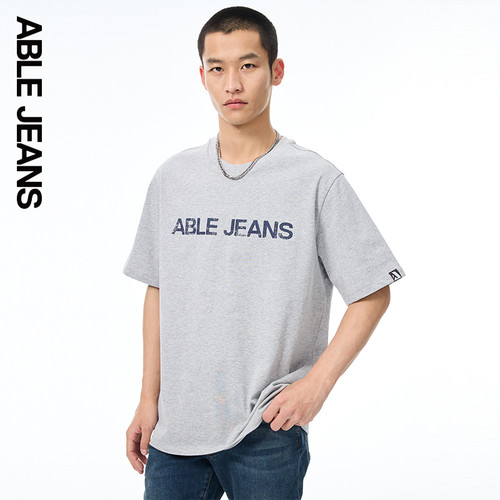 ABLE JEANS新款男士宽松休闲简约LOGO短袖T恤