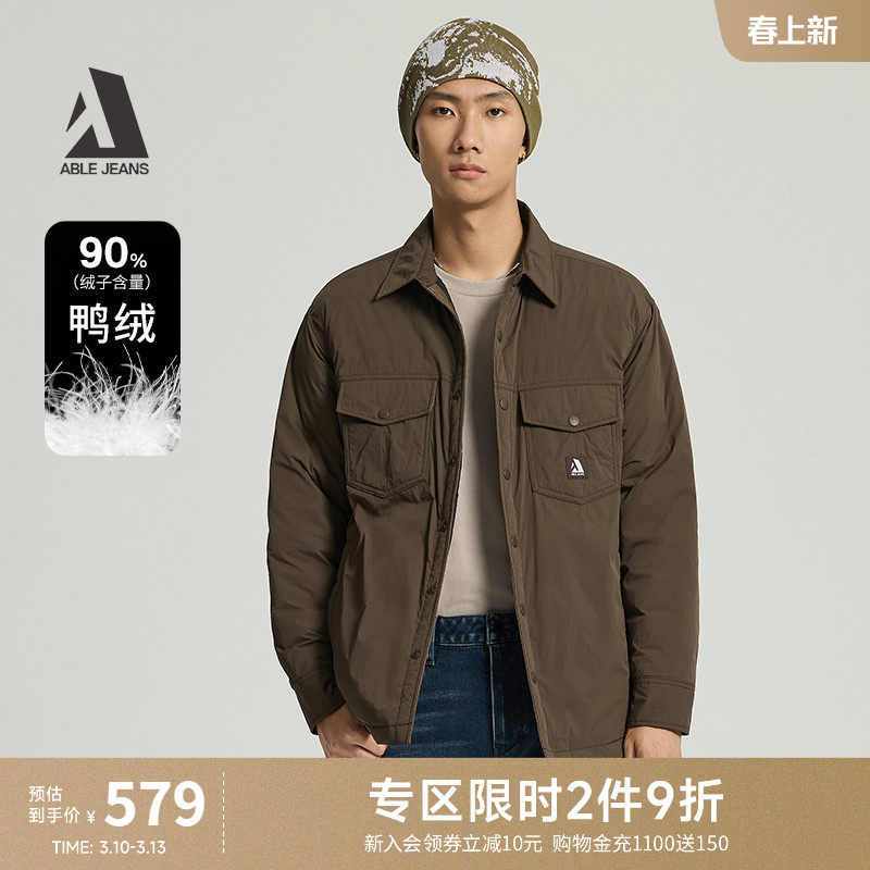 ABLE JEANS  冬季新款男士宽松保暖工装衬衫外套轻薄羽绒服