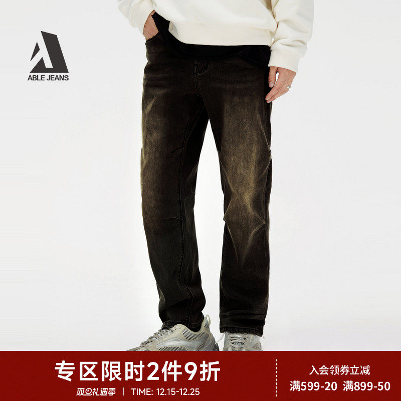 ABLE JEANS【直筒滑板裤】男士美式复古潮流宽松直筒阔腿牛仔裤
