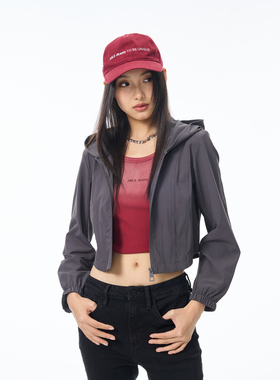 ABLE JEANS 夏季女士轻薄款防晒衫灰色连帽机车短款夹克外套