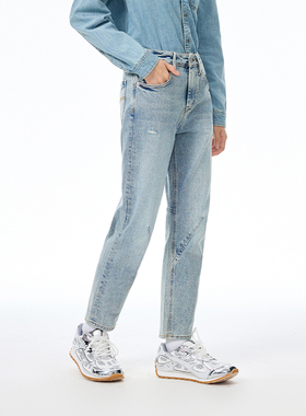 ABLE JEANS【立体锥形裤】新款女士复古潮流立体膝锥形小脚牛仔裤