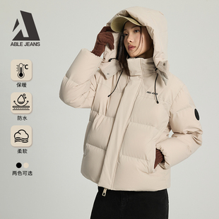 ABLE JEANS 冬季新款女士防水短款可脱卸连帽羽绒服外套