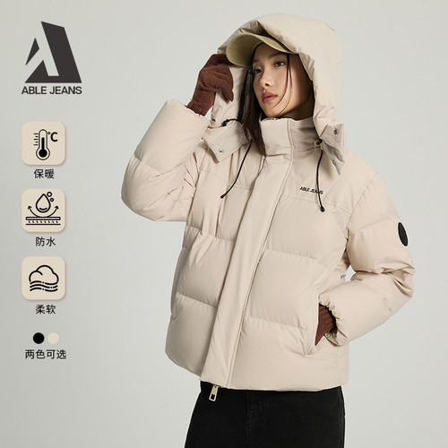 ABLE JEANS 冬季新款女士防水短款可脱卸连帽羽绒服外套