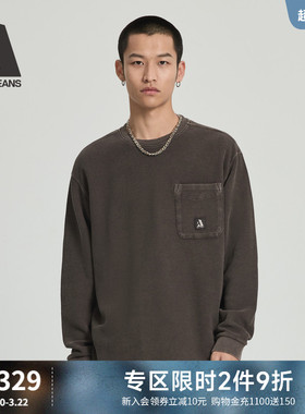 ABLE JEANS 春夏款男士宽松复古水洗全棉华夫格圆领套头卫衣