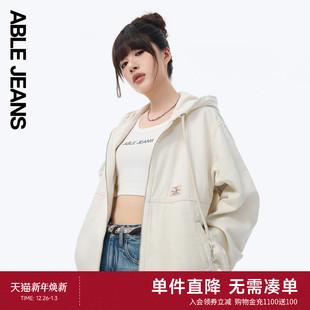 夹克休闲运动开衫 ABLE 白色宽松连帽工装 女士春秋款 外套 JEANS