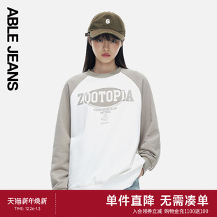 女士插肩袖 ABLE 新款 冬季 圆领上衣休闲字母印花套头卫衣 JEANS