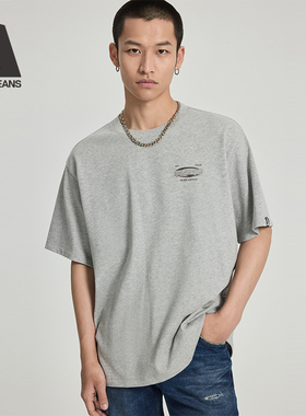 ABLE JEANS 25秋男运动印花宽松洗水短袖T恤男灰色