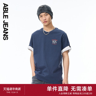 复古文字宽松短袖 ABLE TEE男士 新款 T恤881246 JEANS