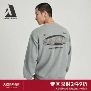 男士 2025秋冬款 运动休闲复古印花宽松圆领卫衣 JEANS ABLE