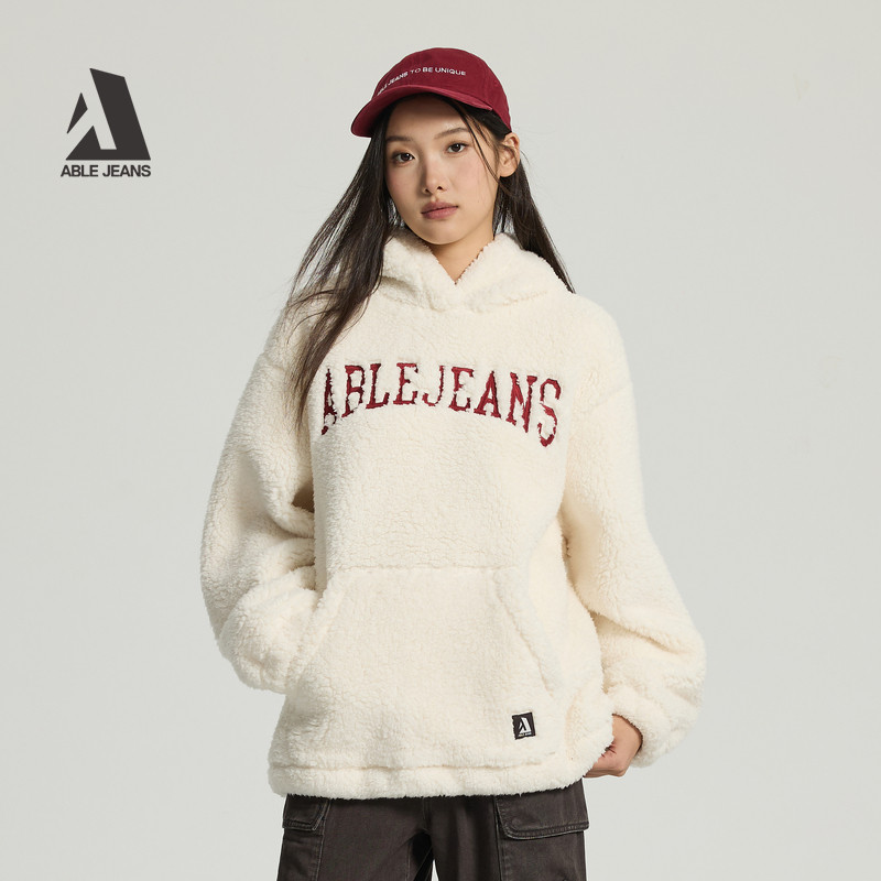ABLE JEANS25冬季新款女士字母宽松连帽复古加绒卫衣白色保暖男款,女装/女士精品,卫衣/绒衫,淘宝优惠券,粉丝福利购,淘宝优惠卷