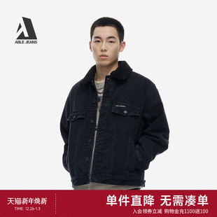 新款 2025冬季 男士 厚款 加绒棉衣棉服 ABLE 牛仔外套黑色短款 JEANS