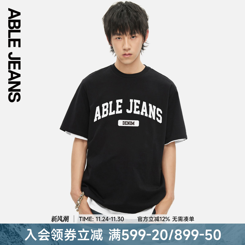 ABLE JEANS 新款男士印花LOGO短袖T恤881253