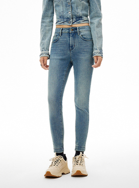 ABLE JEANS【铅笔裤】女士蓝色高腰显瘦紧身牛仔裤小脚裤铅笔裤