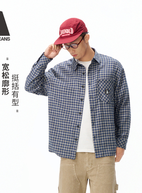 ABLE JEANS【街头大衬衫】26春新品男士休闲宽松全棉蓝色格子衬衫