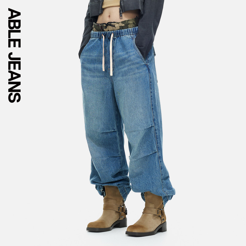ABLE JEANS【松紧腰阔腿裤】女士宽松阔腿束脚休闲运动牛仔长裤,女装/女士精品,牛仔裤,淘宝优惠券,粉丝福利购,淘宝优惠卷