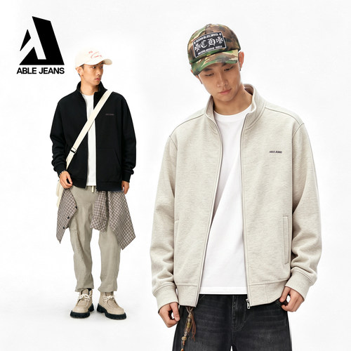 ABLE JEANS男士秋冬修身立领针织开衫夹克通勤百搭休闲外套