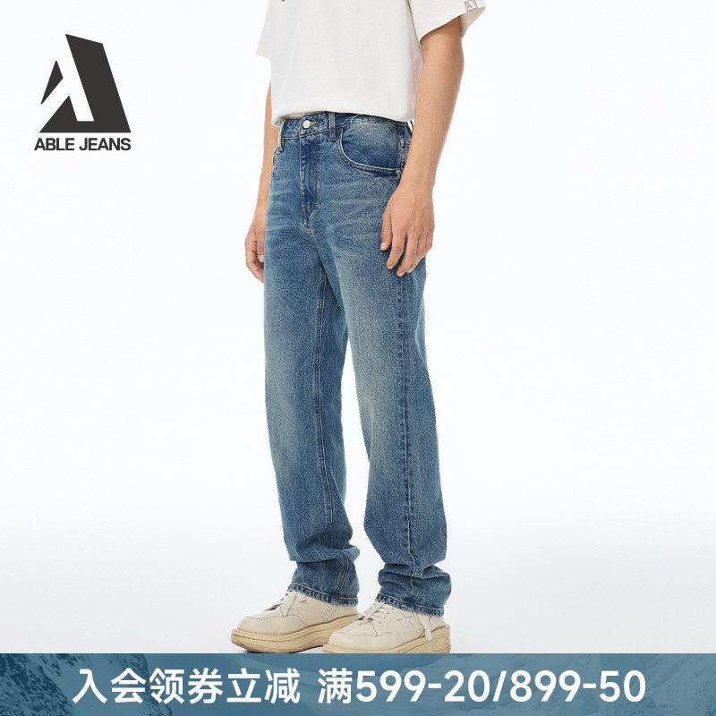 男士直筒裤牛仔裤ABLEJEANS水洗