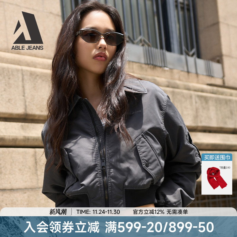 ABLE JEANS 2025冬季新款女士宽松潮流短款飞行员棉服夹克外套