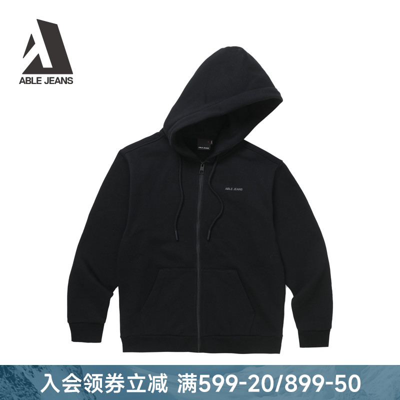 ABLE JEANS25冬男士卫衣基础宽松挺括连帽开衫休闲薄绒保暖重磅