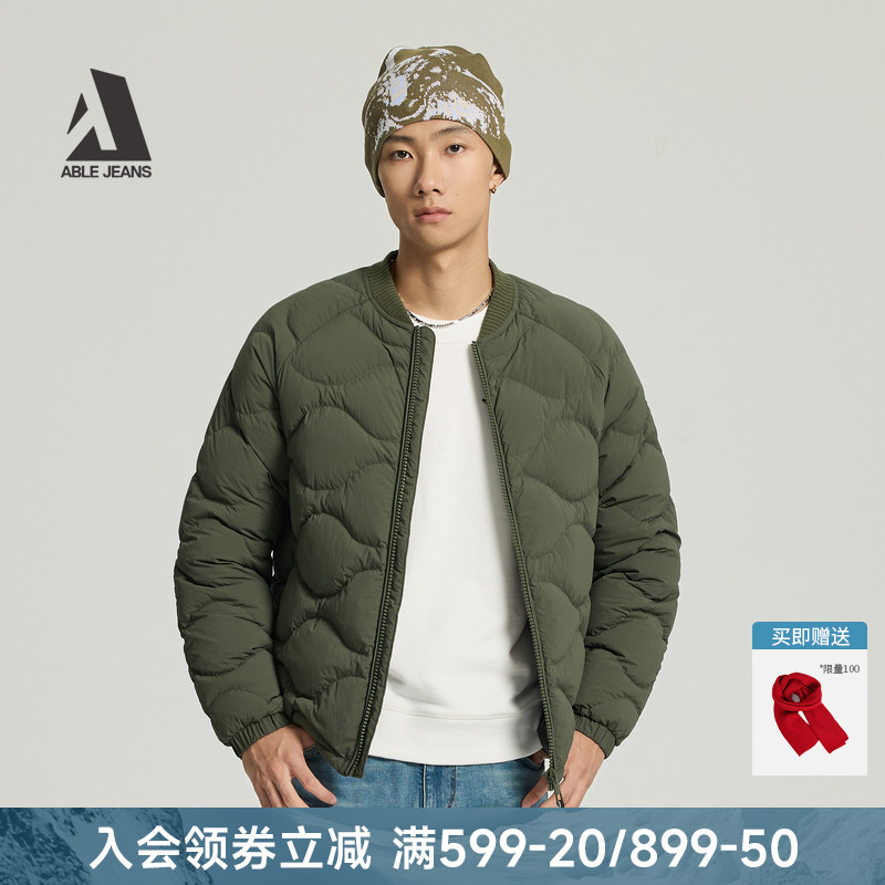 ABLE JEANS2025冬季新款男士羽绒服短款保暖鸭绒衍缝夹克外套