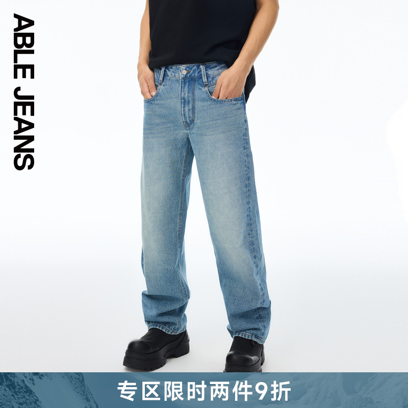 ABLE JEANS【宽松直筒裤】男士牛仔裤2025春秋洗水宽松直筒阔腿裤