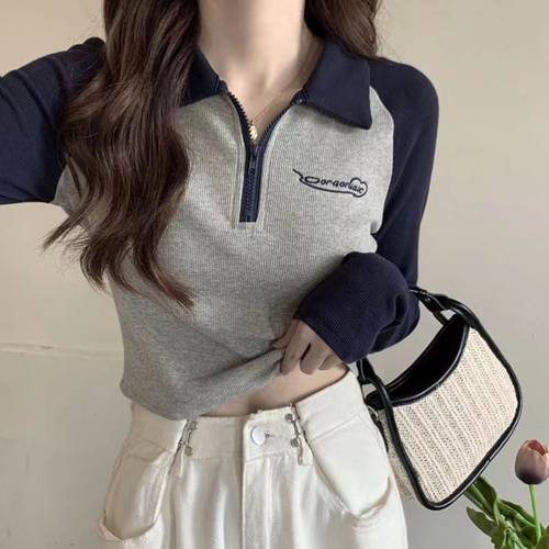 修身显瘦拼接内搭针织衫撞色甜辣