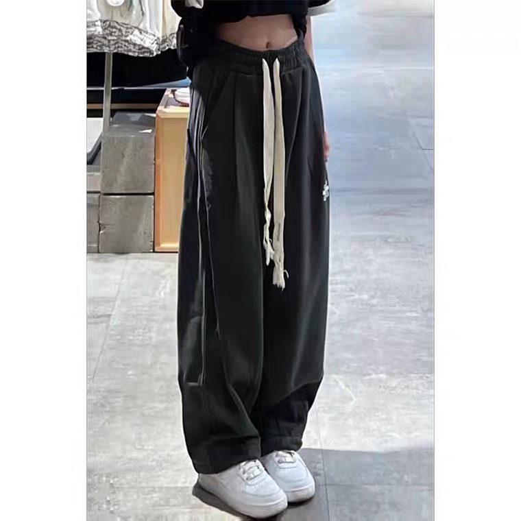 拖地老爹长裤设计感小众复古系带