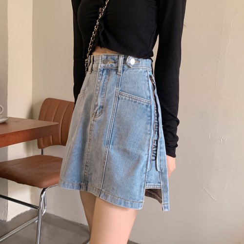 新款高腰牛仔短裙女百搭A字显瘦