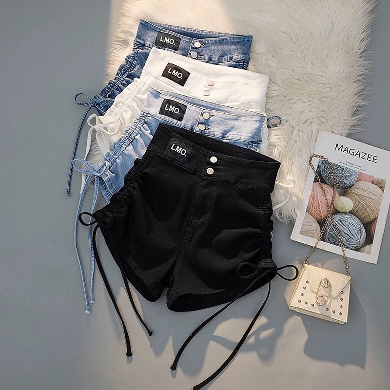 复古绑带抽绳牛仔短裤夏高腰显瘦
