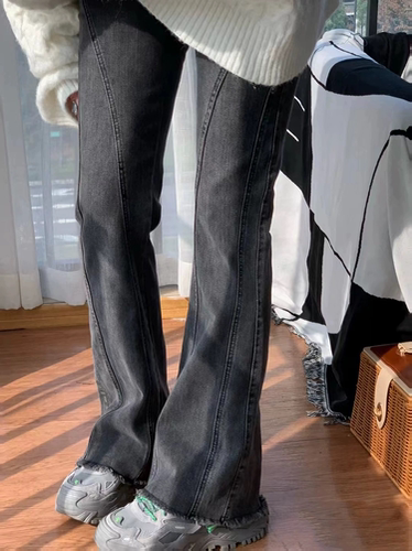 梨形身材黑色高腰长裤子牛仔春秋