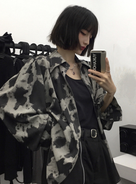 2026春秋港味大码胖mm扎染豹纹衬衫女百搭宽松bf别致长袖衬衣外套