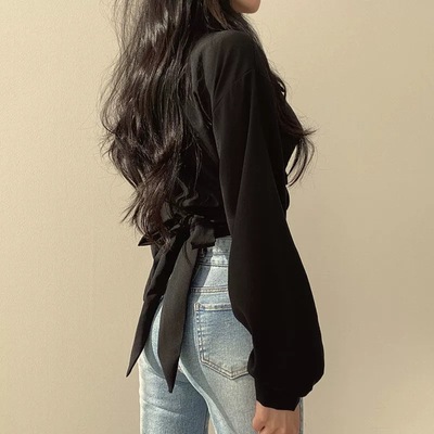 设计感后背系带蝴蝶结衬衫上衣女