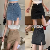 大码 子 学生复古a字短裙裤 胖mm高腰开叉包臀牛仔半身裙女夏季 韩版