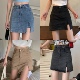 大码 子 学生复古a字短裙裤 胖mm高腰开叉包臀牛仔半身裙女夏季 韩版