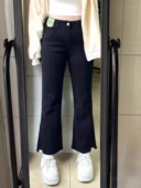 子 黑色微喇叭梨型身材显瘦九分烟管裤 加绒加厚牛仔裤 女春秋冬大码