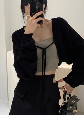 大码针织开衫外套女披肩长袖罩衫