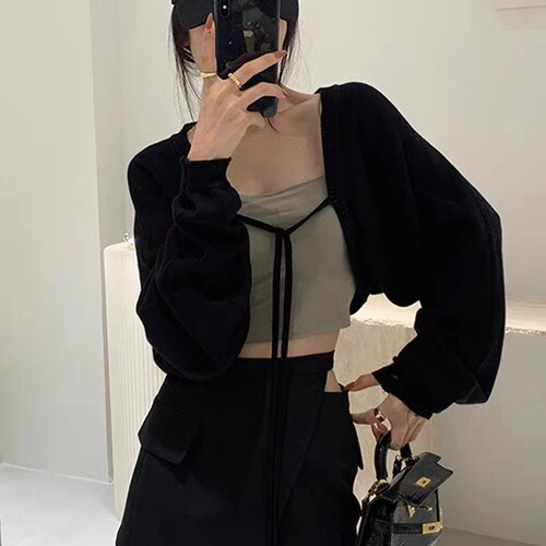 大码针织开衫外套女披肩长袖罩衫